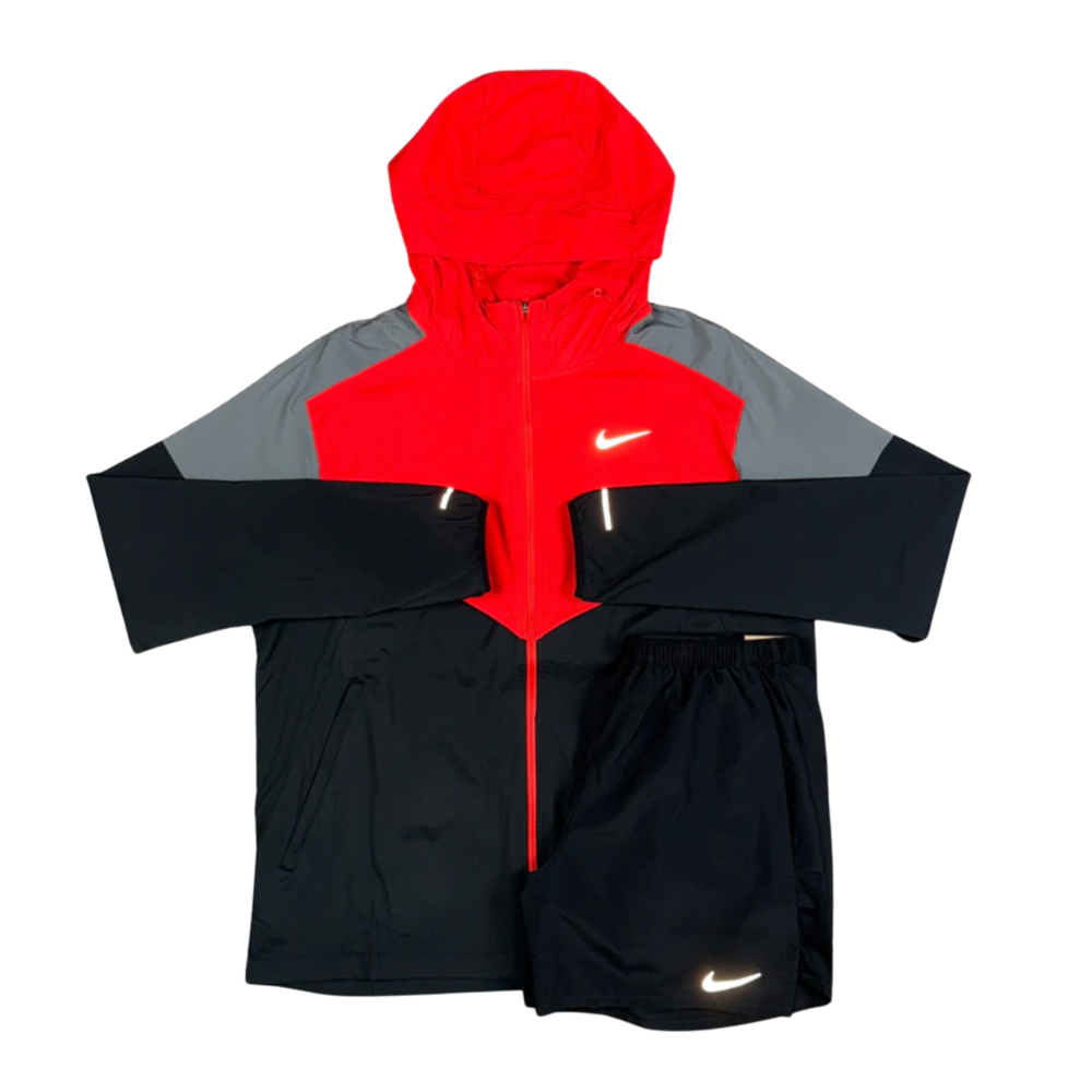 NIKE UV WINDRUNNER JACKET CRIMSON RED & BLACK CHALLENGER SHORTS SET