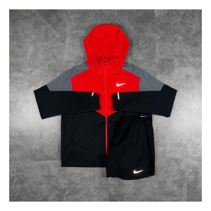 NIKE UV WINDRUNNER JACKET CRIMSON RED & BLACK CHALLENGER SHORTS SET
